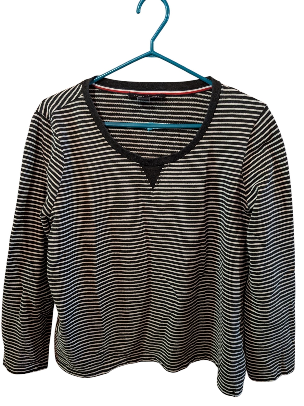 Tommy Hilfiger Black and White Striped Long-Sleeve Top